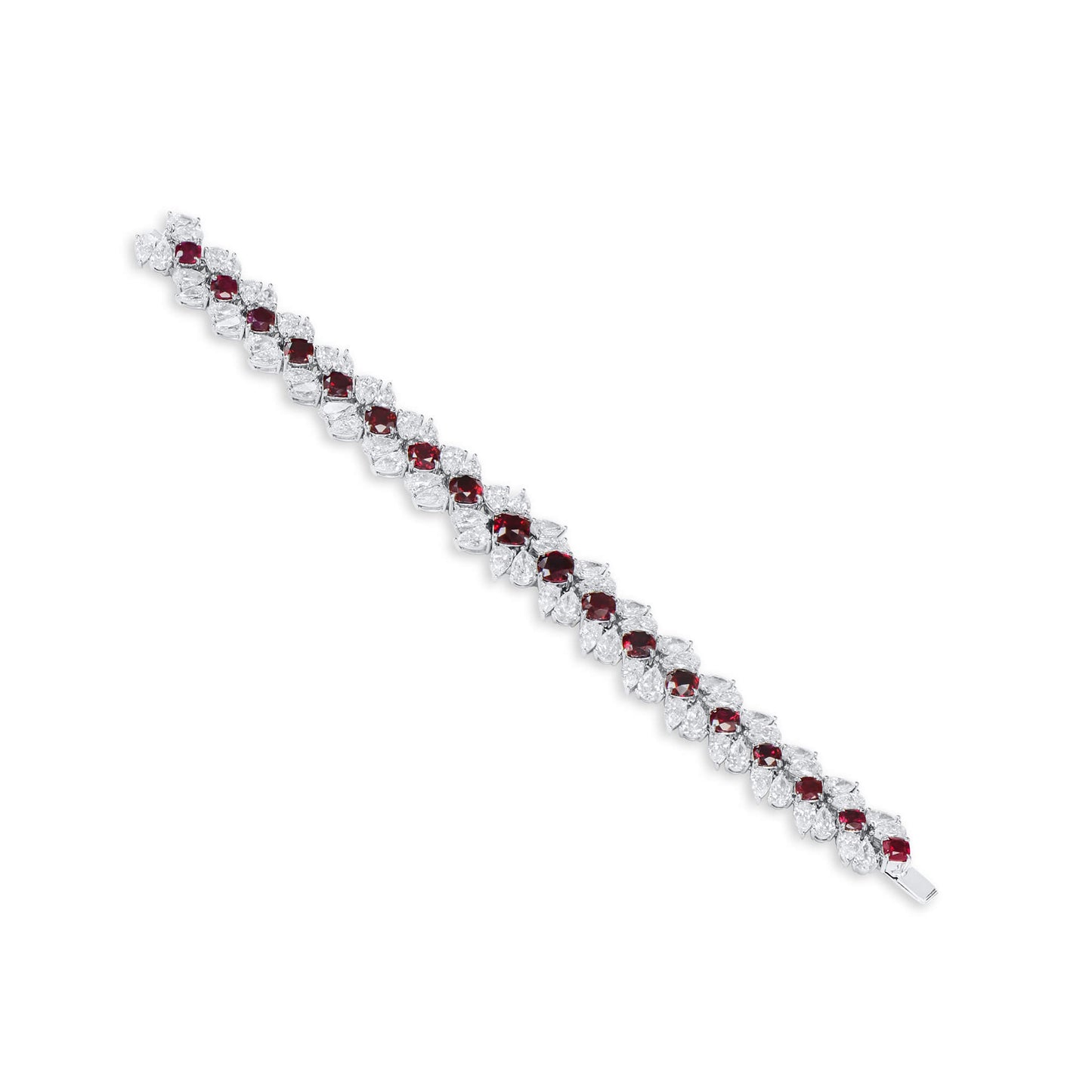 Natural Vivid Red Burma Ruby Bracelet, 37.10 Ct. TW, Cushion shape, GRS Certified