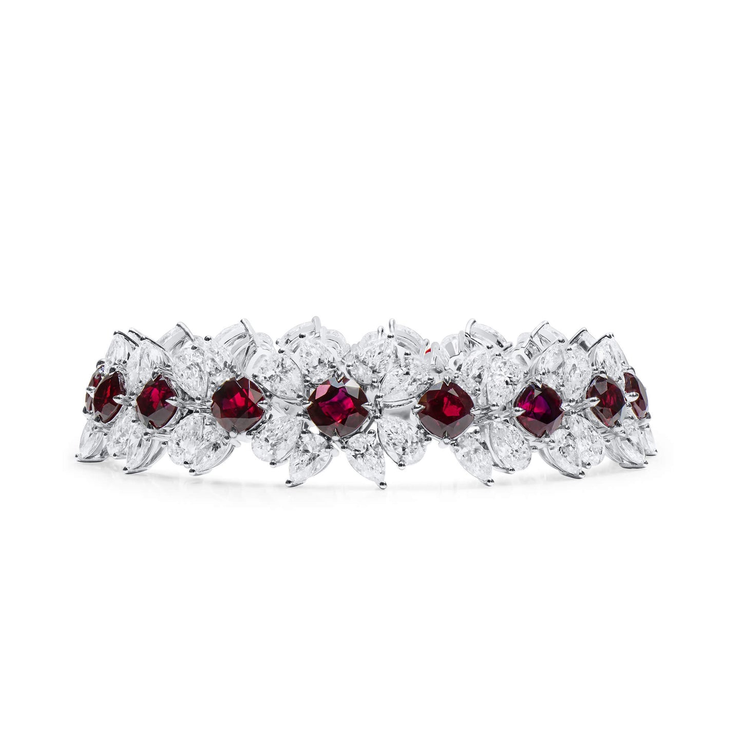 Natural Vivid Red Burma Ruby Bracelet, 37.10 Ct. TW, Cushion shape, GRS Certified