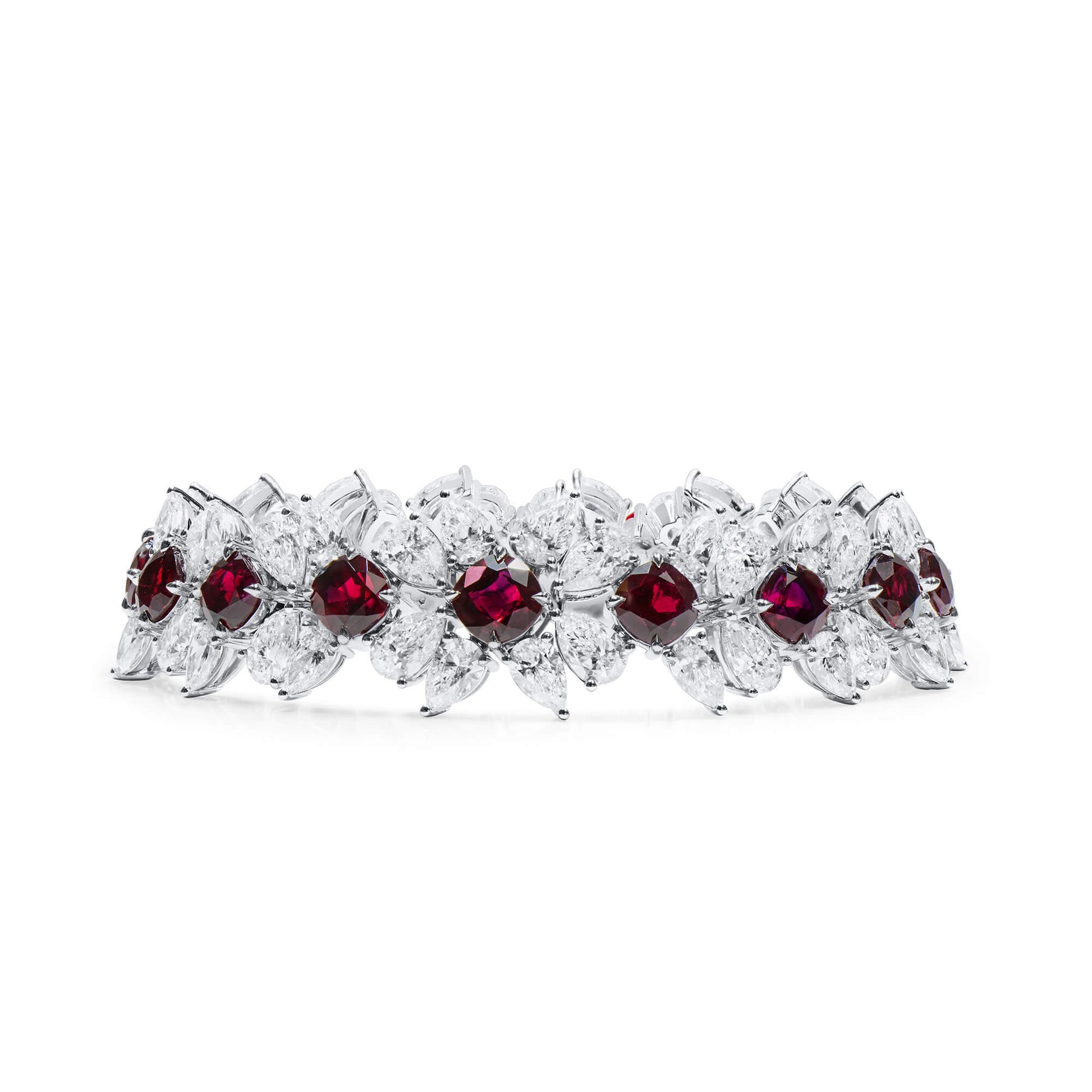 Natural Vivid Red Burma Ruby Bracelet, 37.10 Ct. TW, Cushion shape, GRS Certified