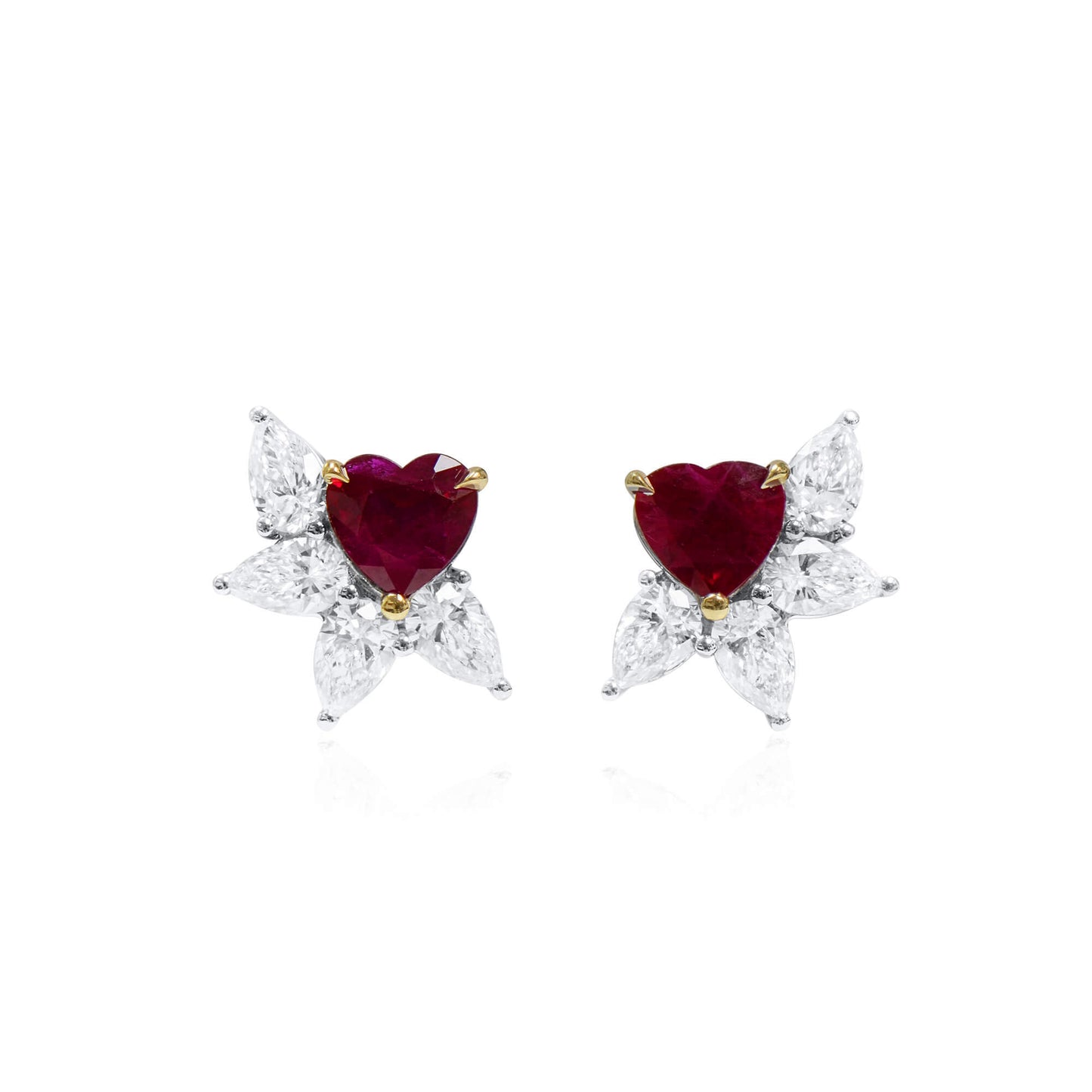 Natural Vivid Red Burma Ruby Earrings, 2.16 Ct. TW, Heart shape, GRS Certified