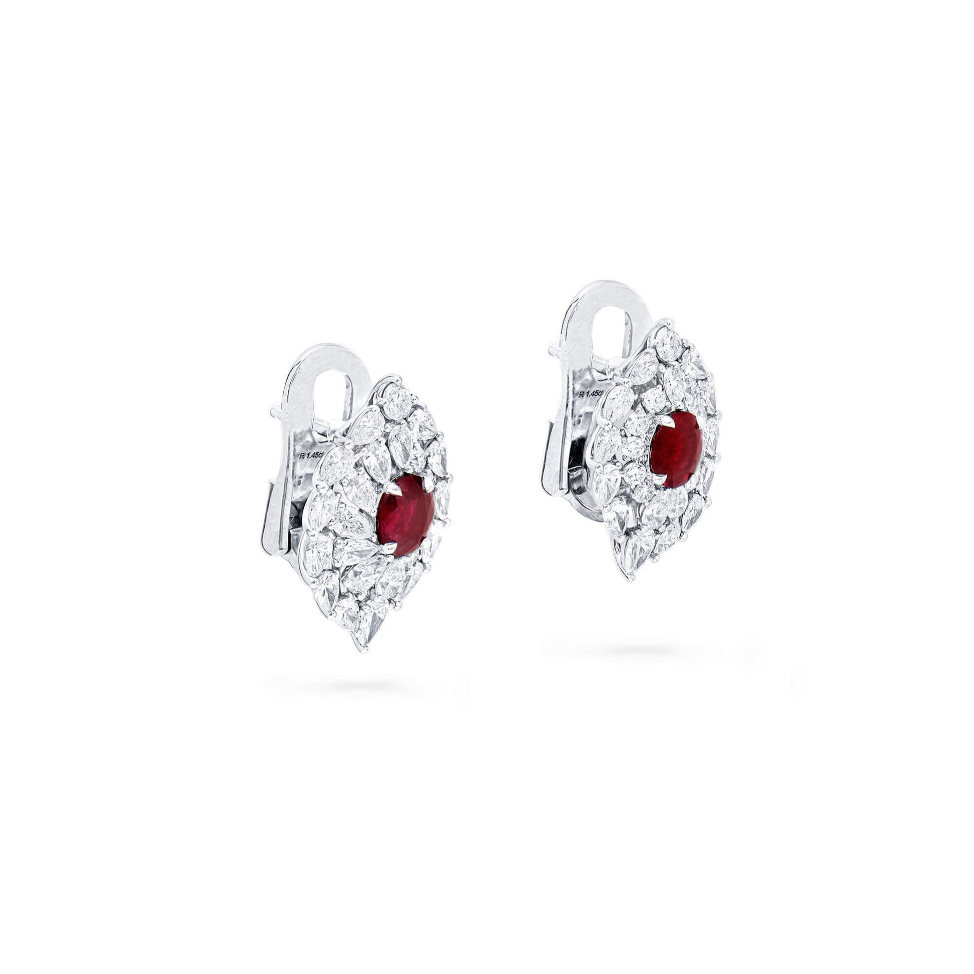 Natural Vivid Red Burma Ruby Earrings, 3.87 Ct. TW, GRS Certified, unheated