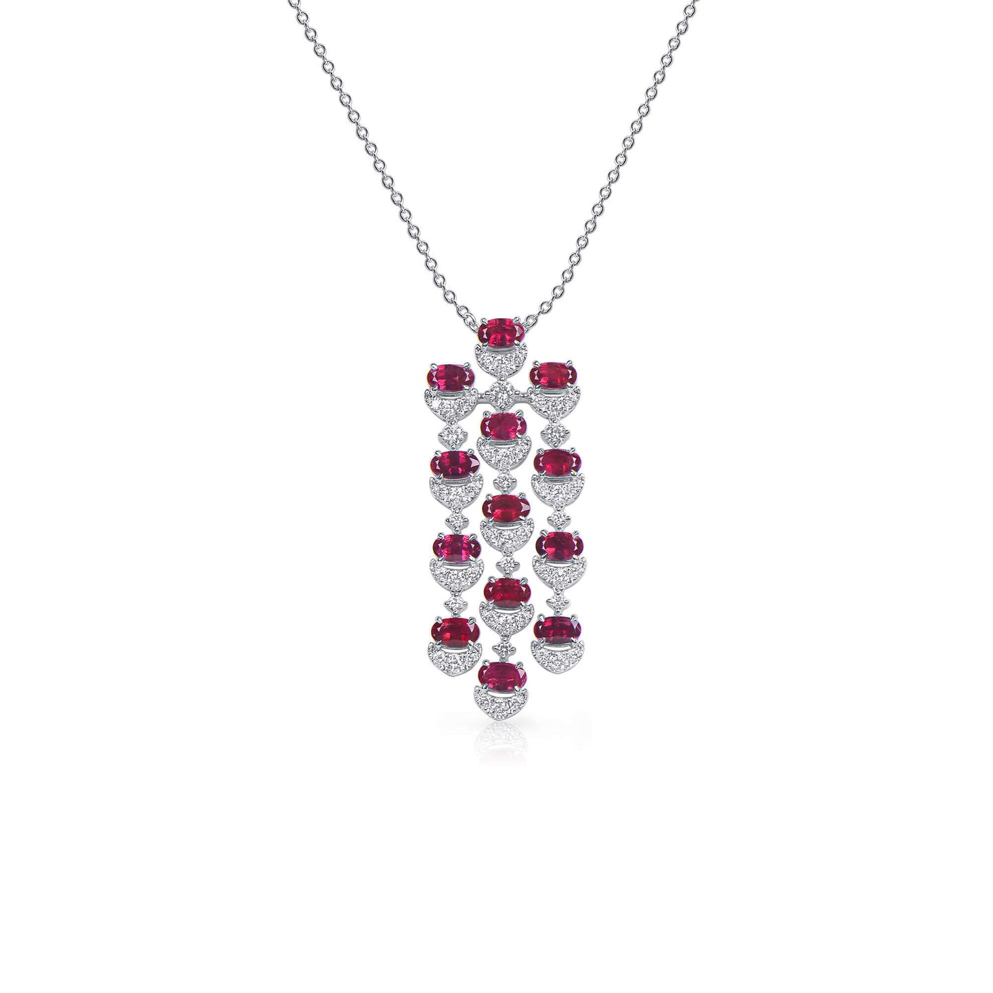 Natural Vivid Red Ruby Pendant, 18K White Gold, Oval Shape, 4.25 Ct. TW, unheated