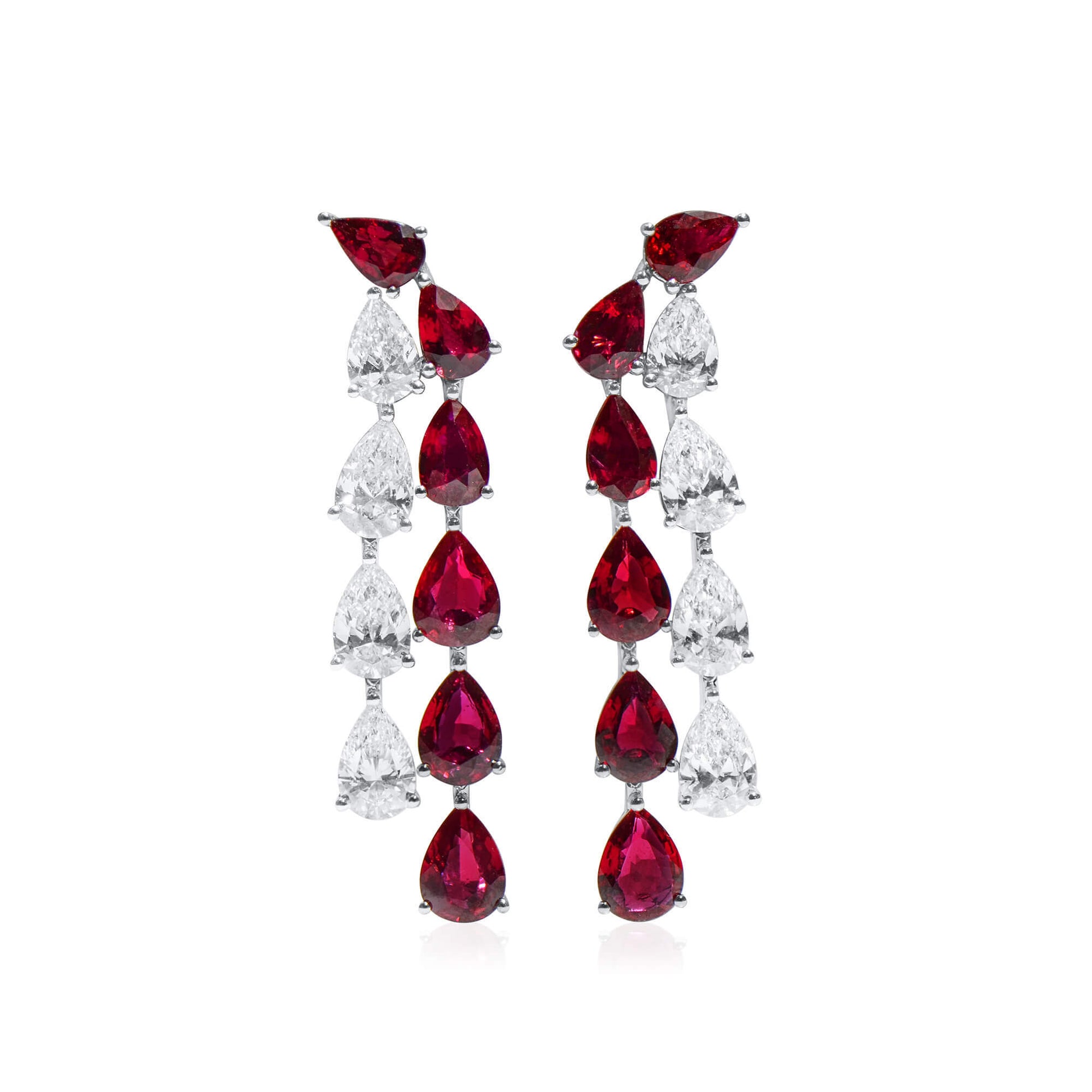 Natural Vivid Red Mozambique Ruby Earrings, 10.66 Ct. TW, Pear shape, GRS Certified