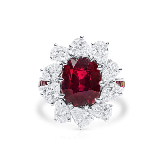 Natural Vivid Red Mozambique Ruby Ring, 12.84 Ct. TW, Oval shape, GRS Certified
