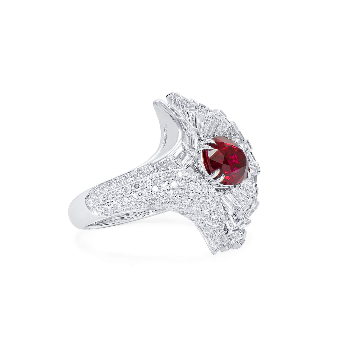 Natural Vivid Red Mozambique Ruby Ring, 7.20 Ct. TW, GRS Certified, unheated