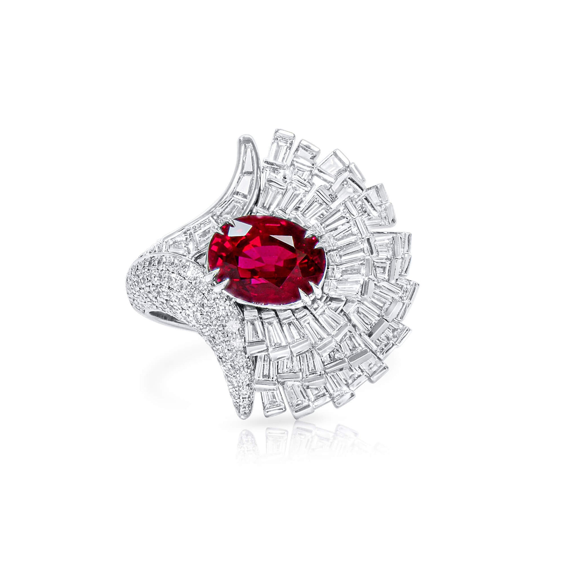 Natural Vivid Red Mozambique Ruby Ring, 7.20 Ct. TW, GRS Certified, unheated
