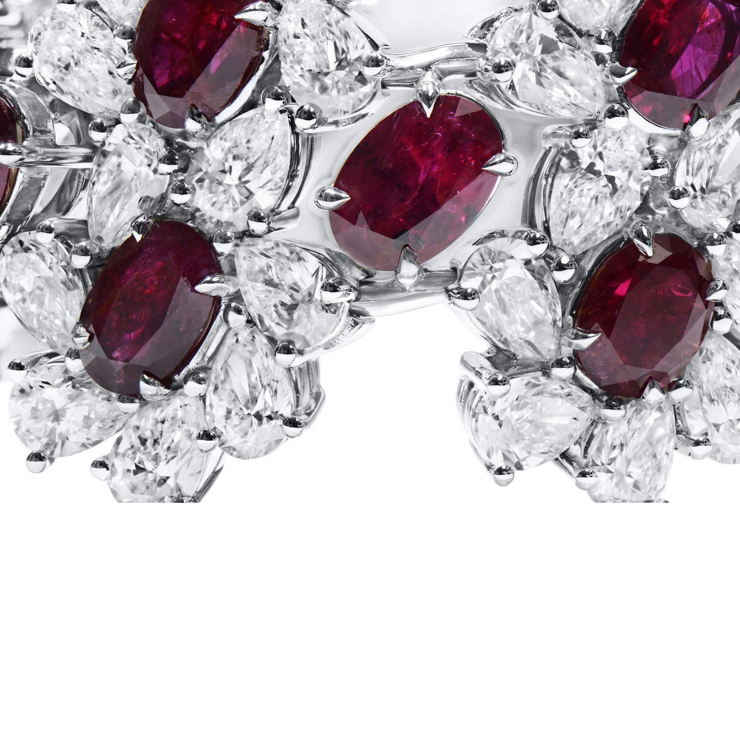 Natural Vivid Red Ruby Bracelet, 18K White Gold, Oval Shape, 39.74 Ct. TW, unheated