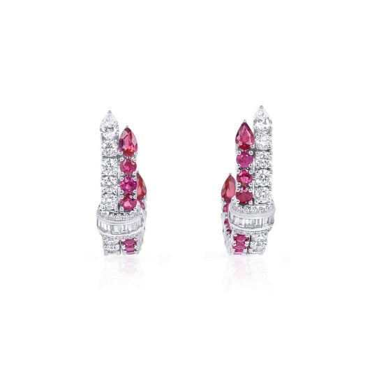 Natural Ruby And Diamond Earrings, 18K White Gold, 6.57 Ct. TW