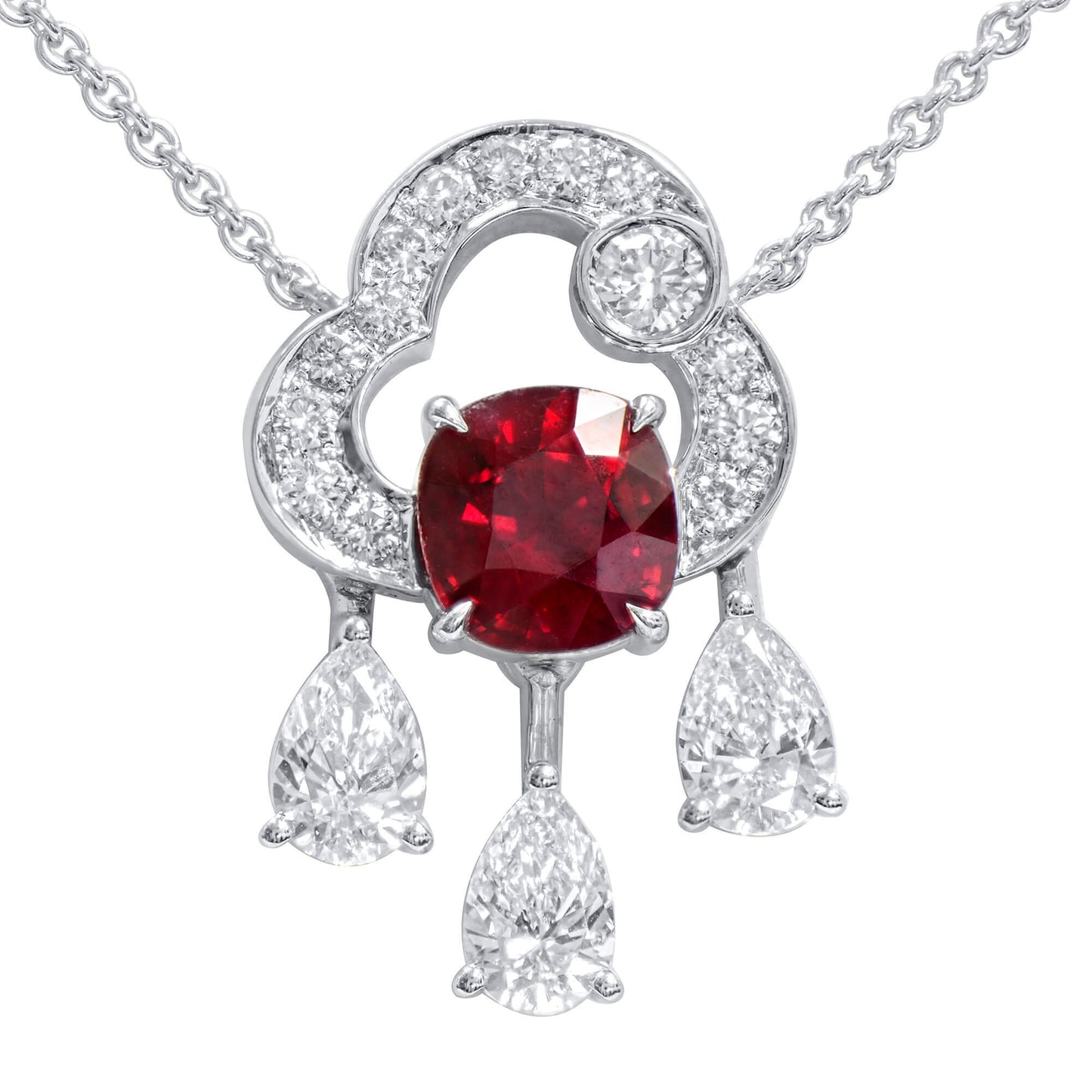 Natural Vivid Red Ruby Pendant, 3.14 Ct. TW, Cushion shape, GRS Certified