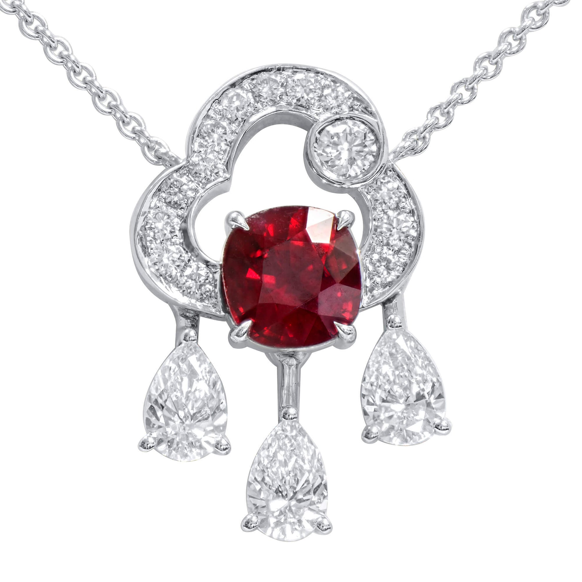 Natural Vivid Red Ruby Pendant, 3.14 Ct. TW, Cushion shape, GRS Certified
