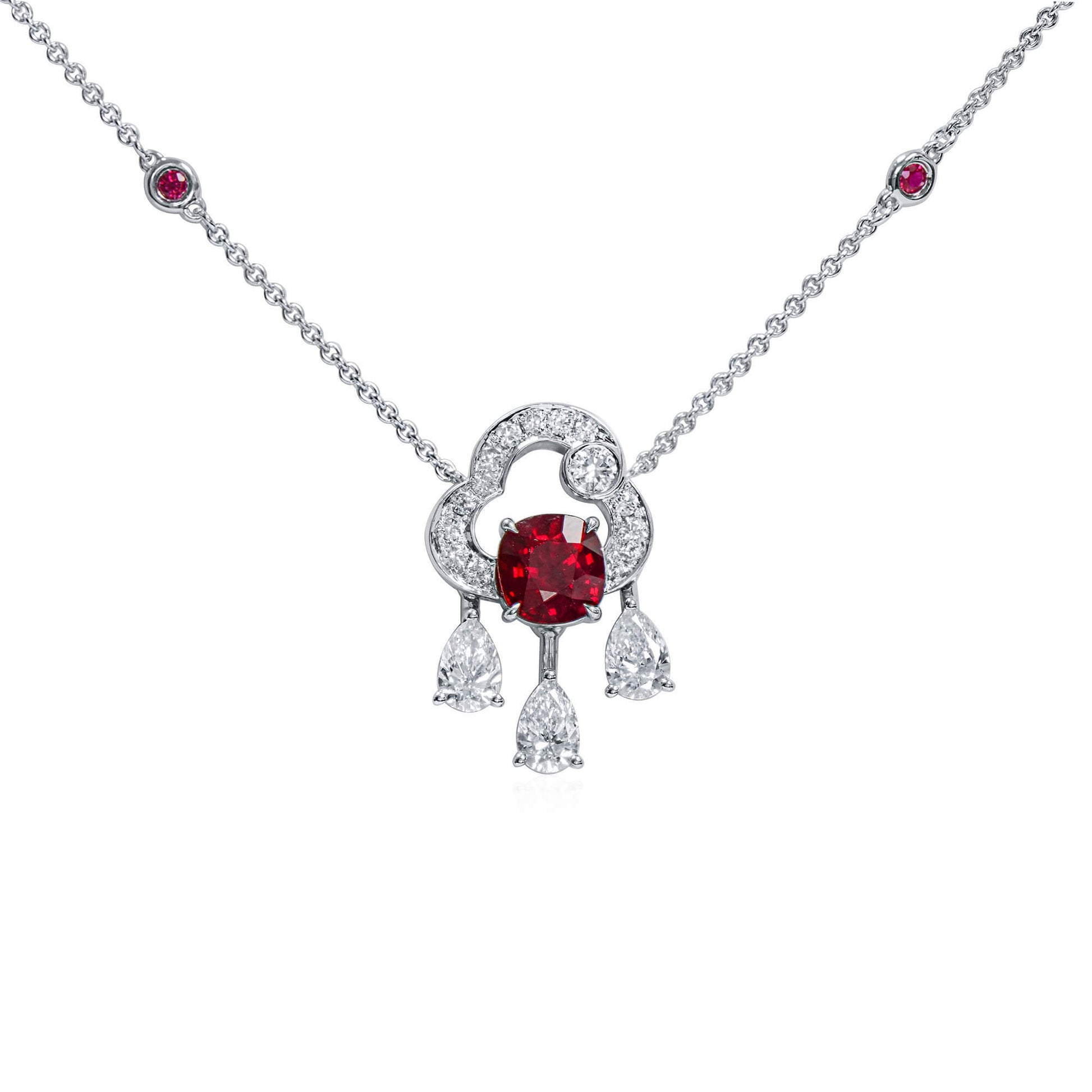 Natural Vivid Red Ruby Pendant, 3.14 Ct. TW, Cushion shape, GRS Certified