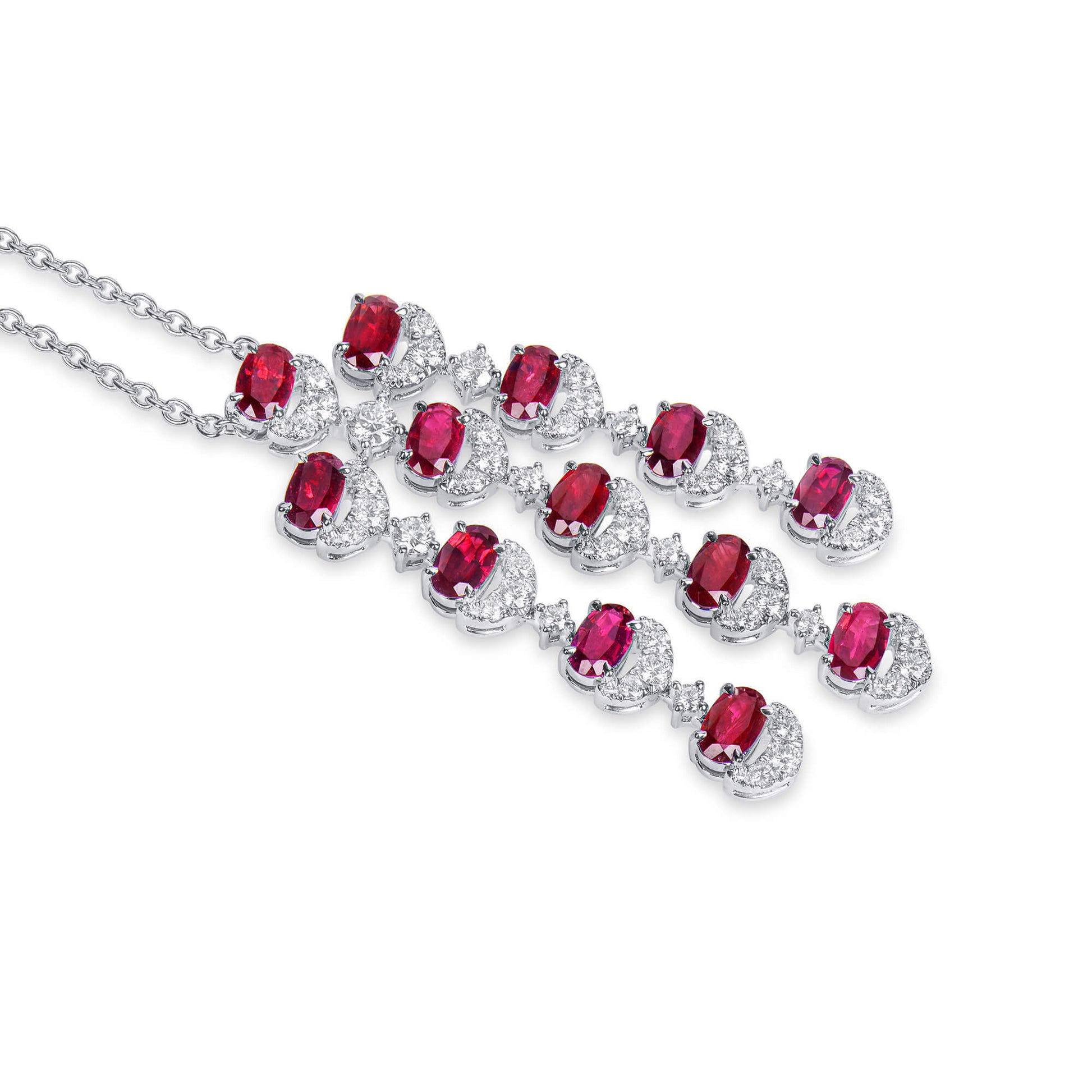 Natural Vivid Red Ruby Pendant, 18K White Gold, Oval Shape, 4.25 Ct. TW, unheated