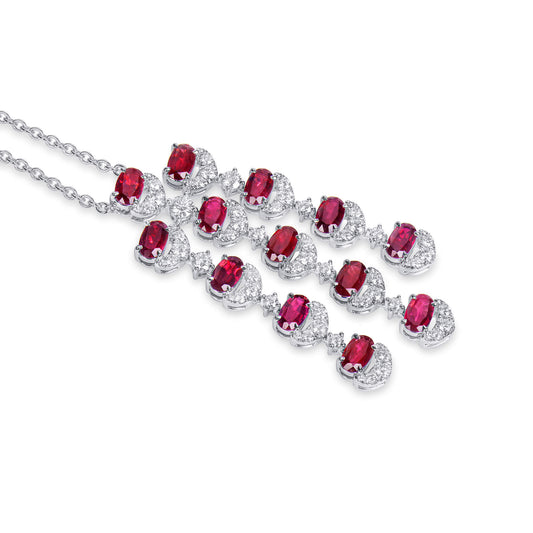 Natural Vivid Red Ruby Pendant, 18K White Gold, Oval Shape, 4.25 Ct. TW, unheated