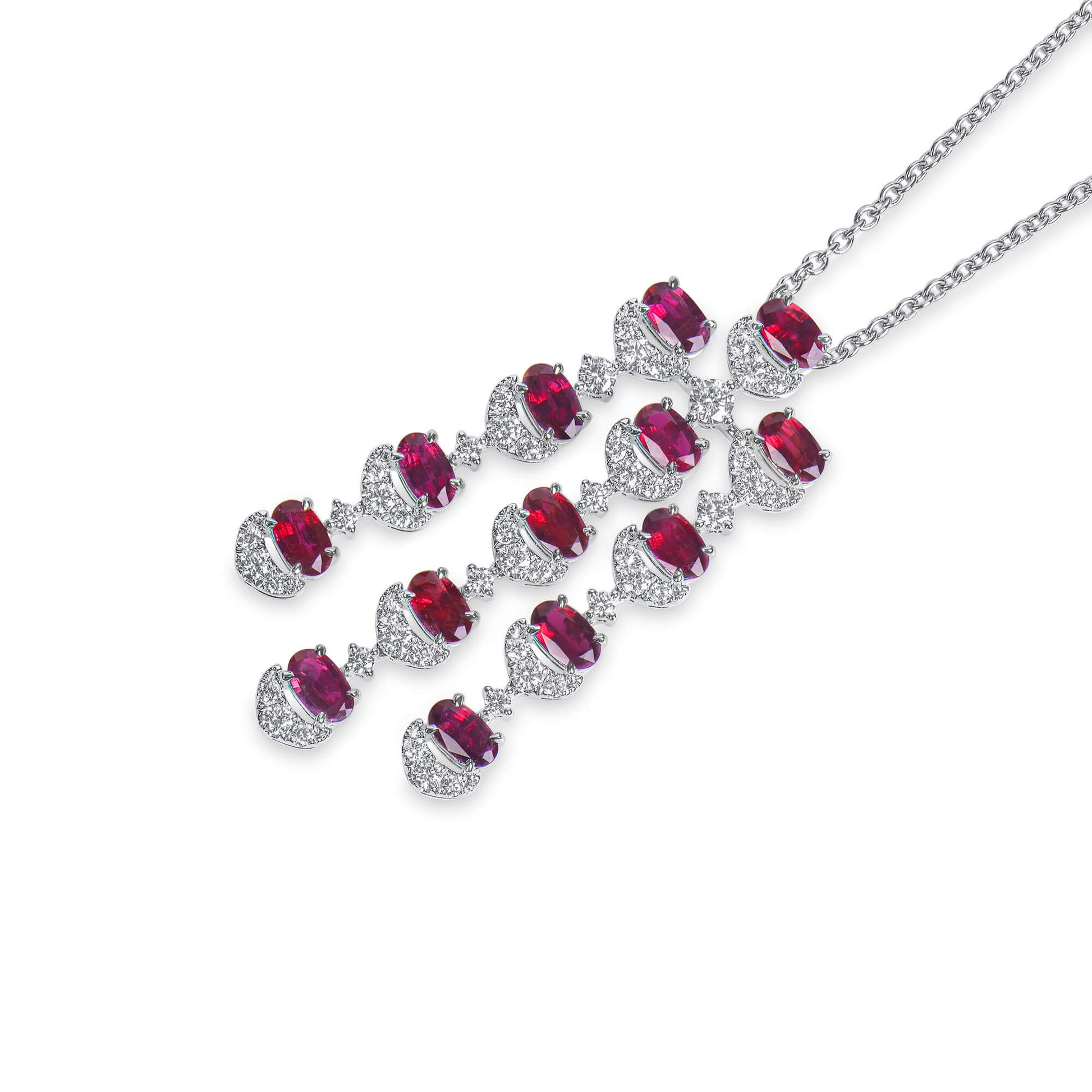 Natural Vivid Red Ruby Pendant, 18K White Gold, Oval Shape, 4.25 Ct. TW, unheated