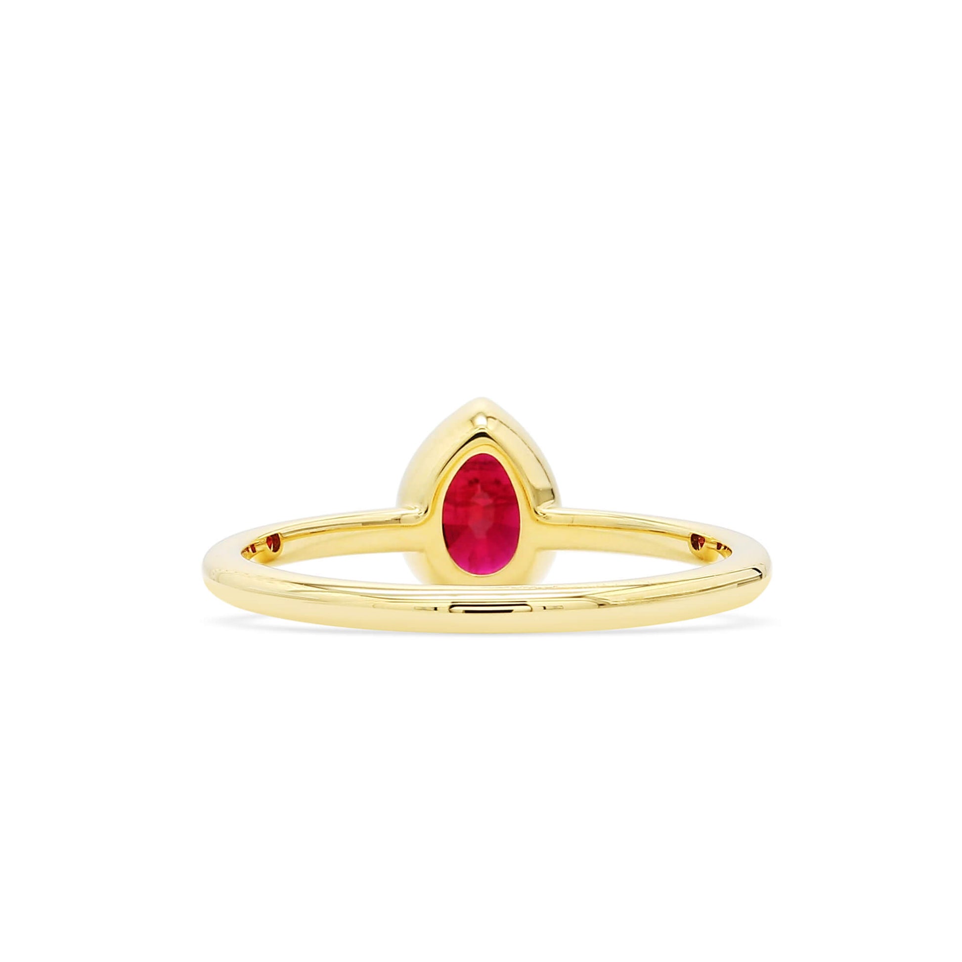Natural Vivid Red Ruby Solitaire Ring, 18K Yellow Gold, Pear Shape, 0.69 Ct. TW