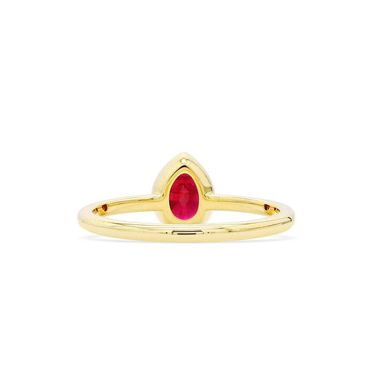 Natural Vivid Red Ruby Solitaire Ring, 18K Yellow Gold, Pear Shape, 0.69 Ct. TW