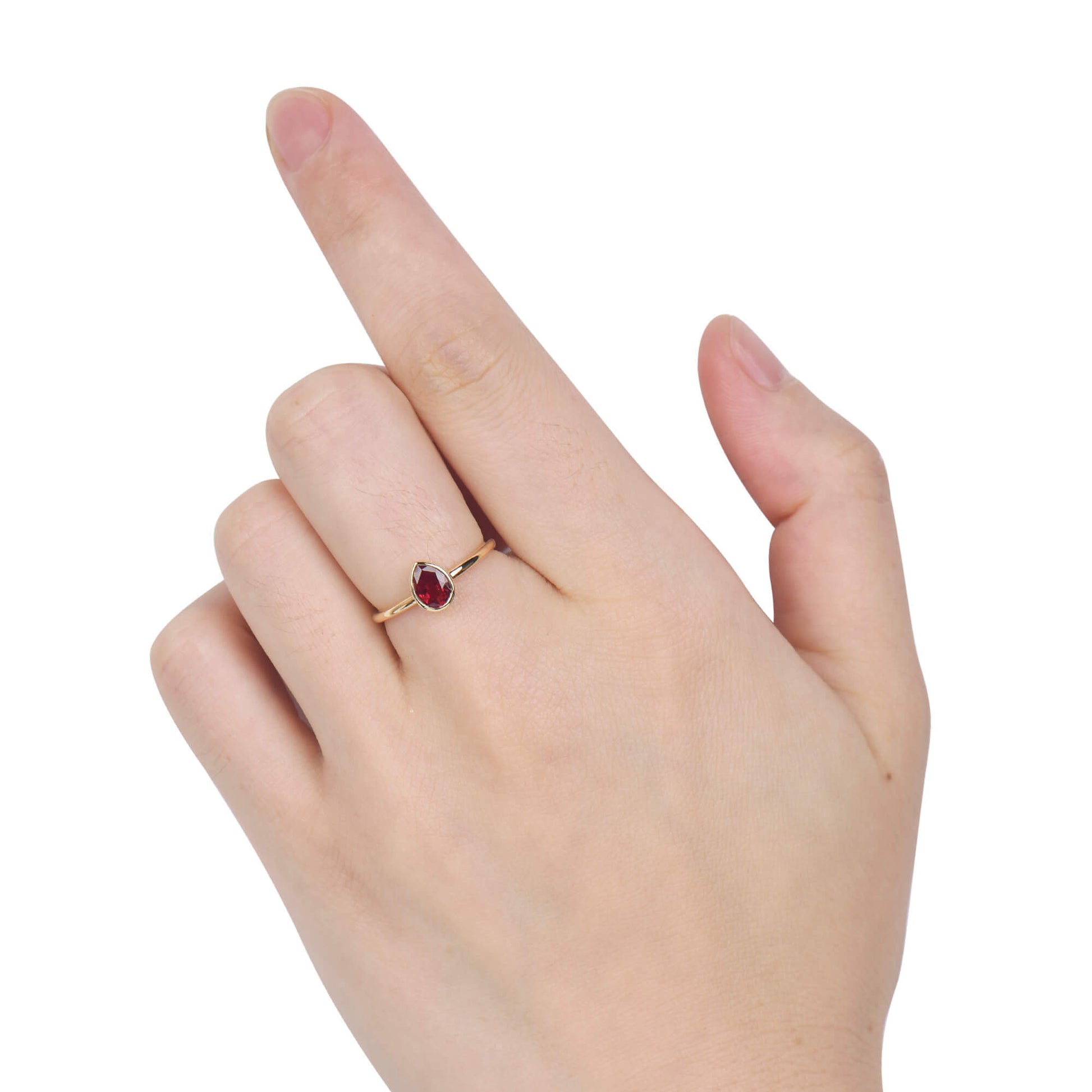 Natural Vivid Red Ruby Solitaire Ring, 18K Yellow Gold, Pear Shape, 0.69 Ct. TW