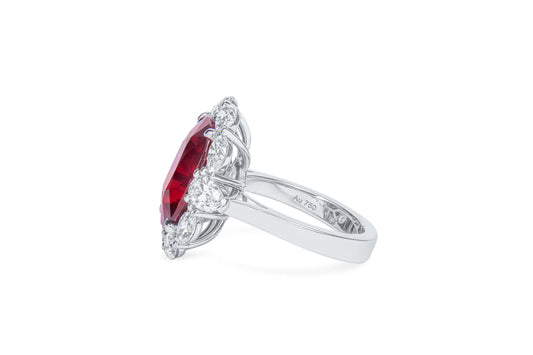 Natural 10.02 Ct. Unheated Oval-Cut Ruby & Diamond Cocktail Ring, 18K White Gold