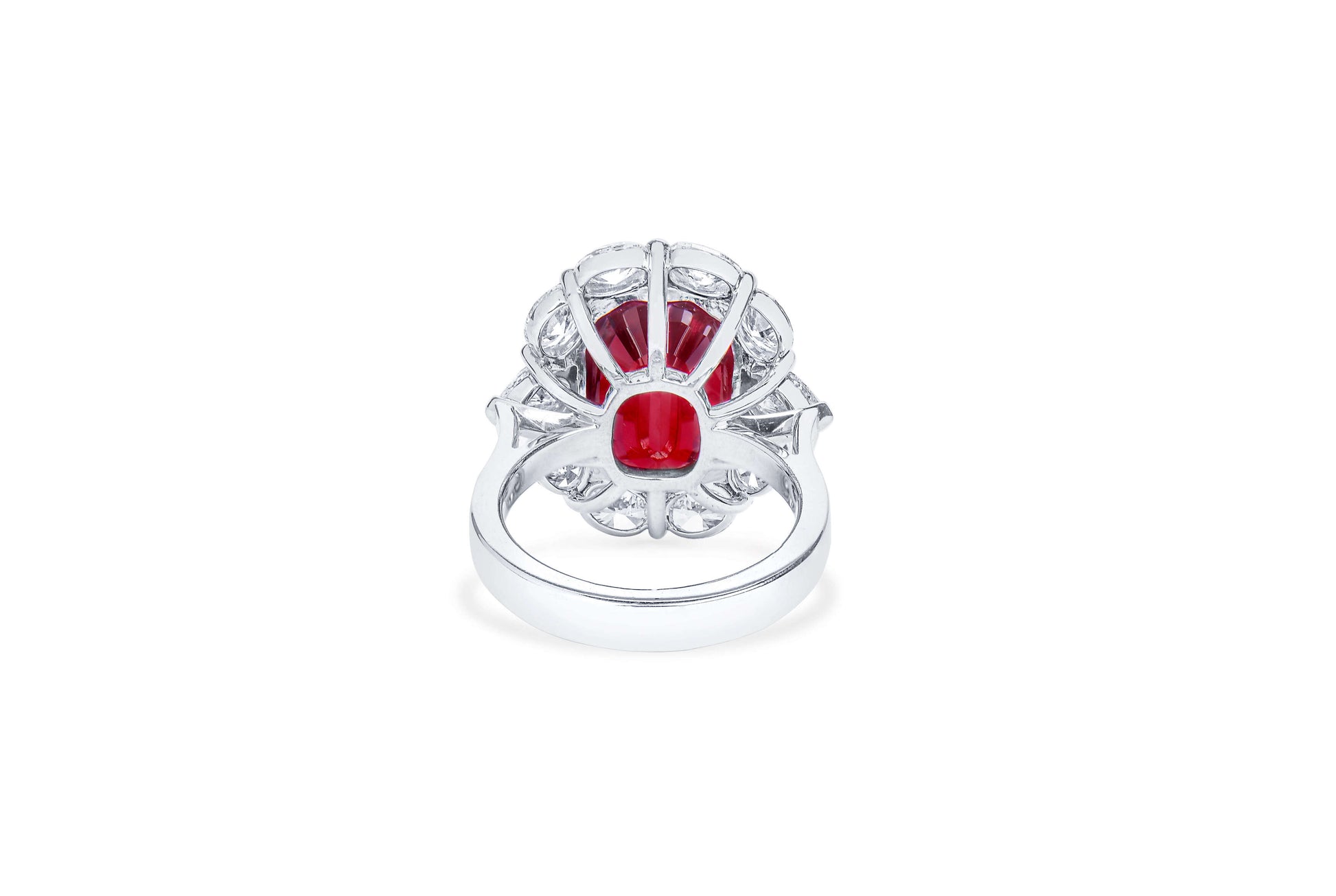 Natural 10.02 Ct. Unheated Oval-Cut Ruby & Diamond Cocktail Ring, 18K White Gold