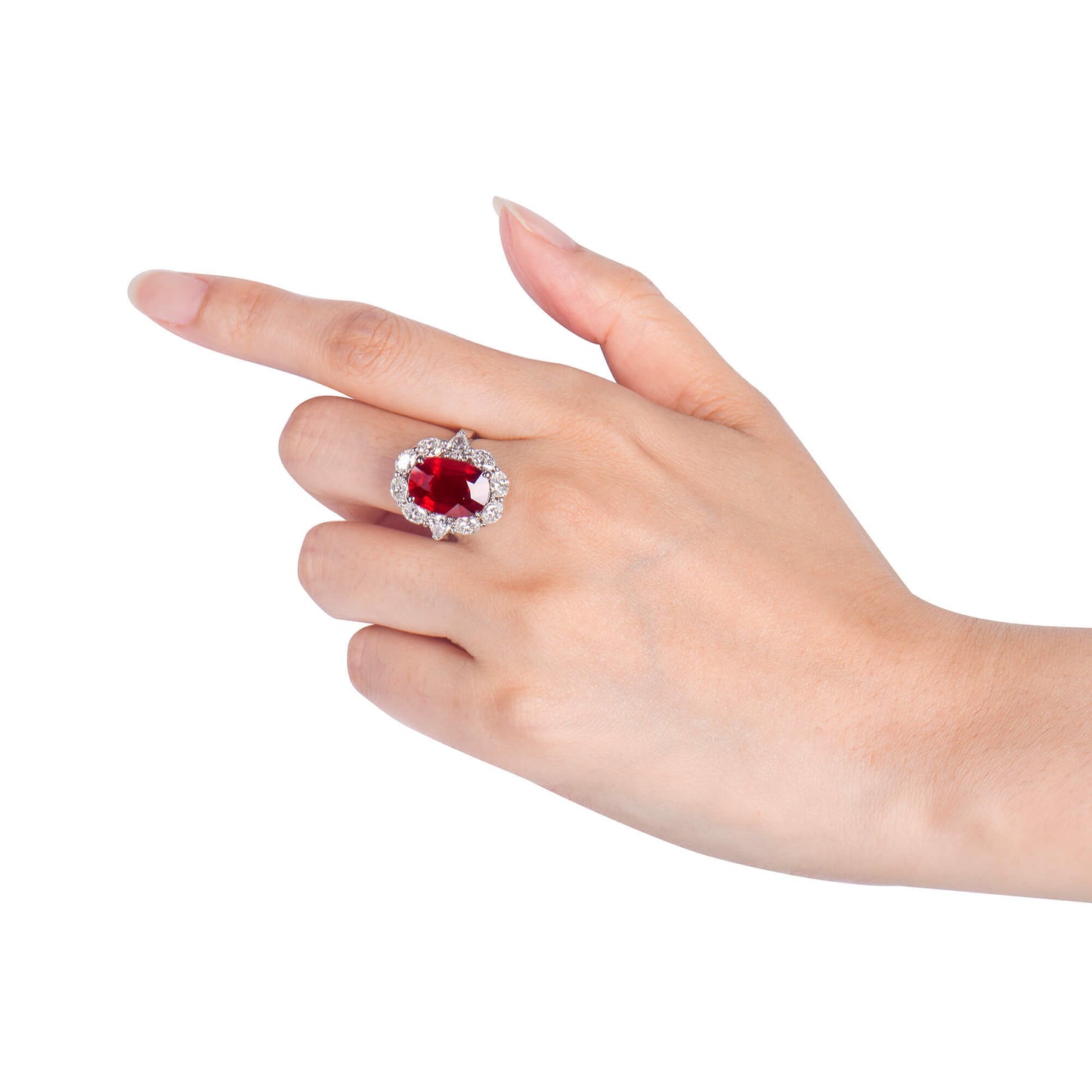 Natural 10.02 Ct. Unheated Oval-Cut Ruby & Diamond Cocktail Ring, 18K White Gold
