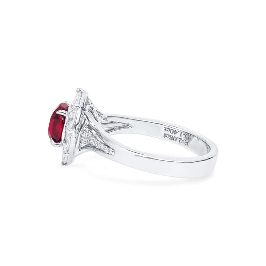 Natural Vivid Red Burmese Ruby Halo Ring, 18K White Gold, Oval Shape, 3.71 Ct. TW, unheated