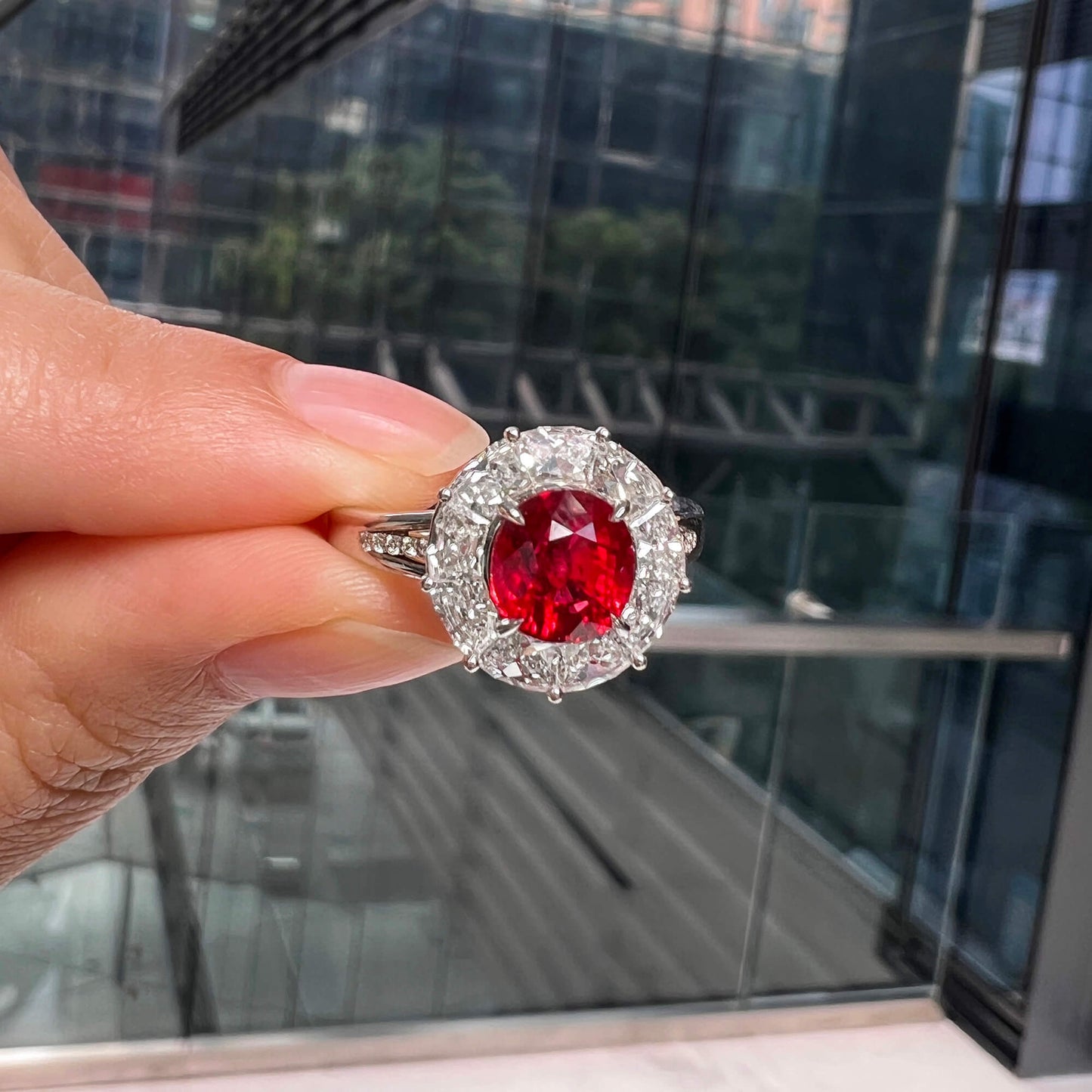 Natural Vivid Red Ruby Ring, 3.71 Ct. TW, Oval shape, GRS Certified