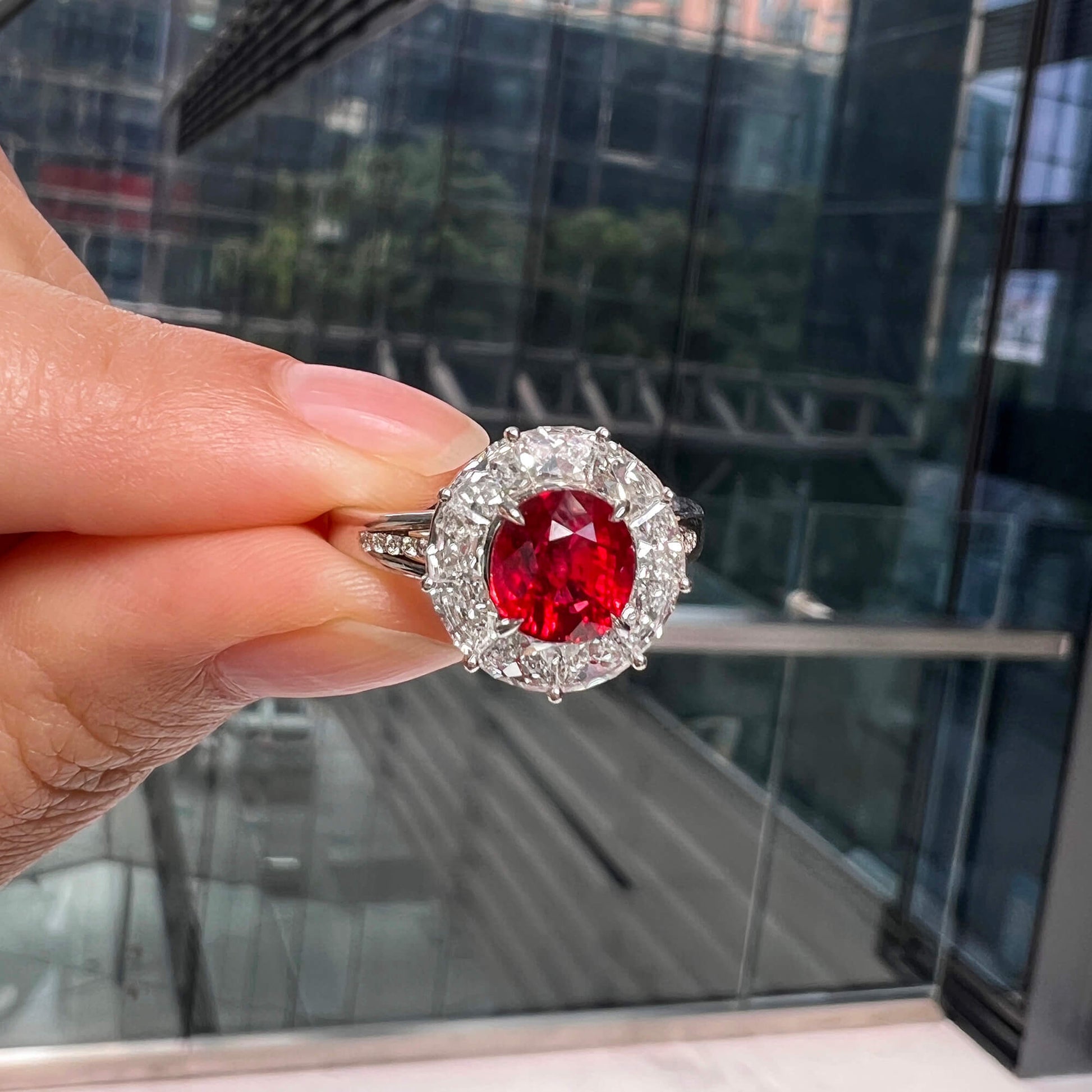 Natural Vivid Red Ruby Ring, 3.71 Ct. TW, Oval shape, GRS Certified