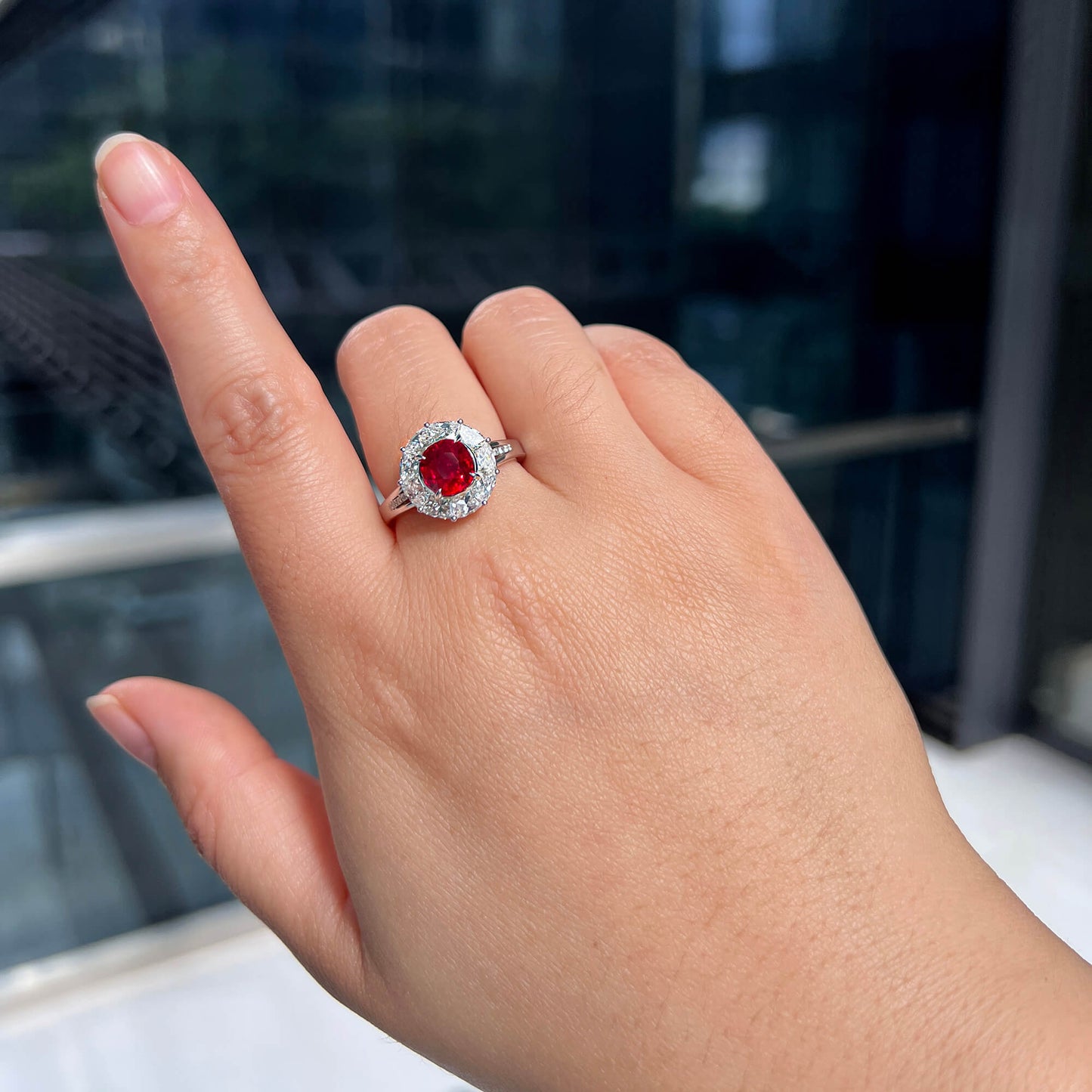 Natural Vivid Red Ruby Ring, 3.71 Ct. TW, Oval shape, GRS Certified