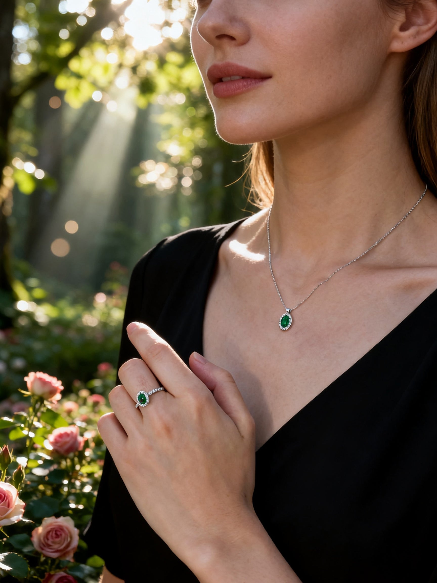 Natural 1.38 Ct. TW Oval-Cut Emerald & Diamond Jewelry Set, 18K White Gold