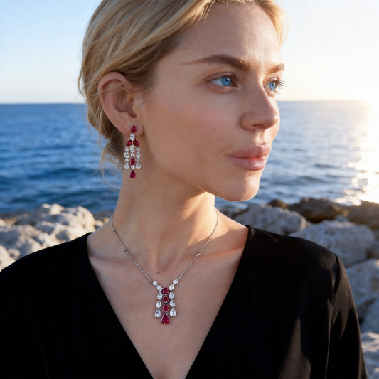Natural 14.61 Ct. TW Pear-Cut Ruby & Diamond Set, 18K White Gold
