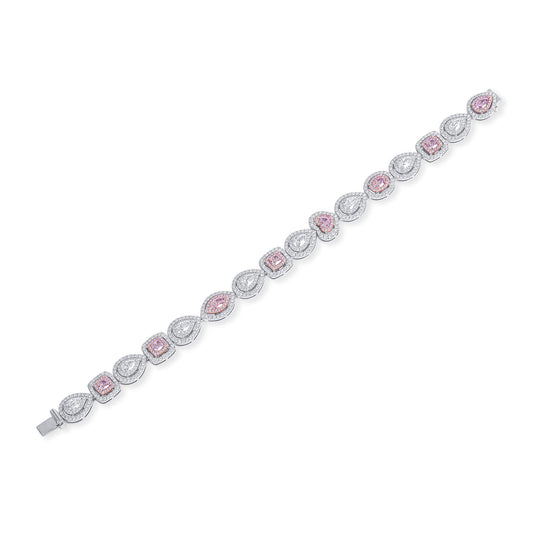 Natural Light Pink Diamond Bracelet, 18K White Gold, Pear Shape, 7.36 Ct. TW