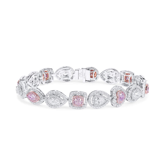 Natural Light Pink Diamond Bracelet, 18K White Gold, Pear Shape, 7.36 Ct. TW