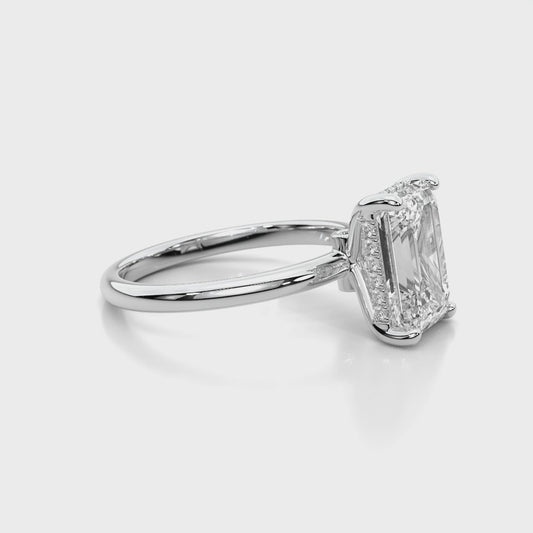 Natural 3.11 Ct. Emerald-Cut Diamond Solitaire Ring, 18K White Gold