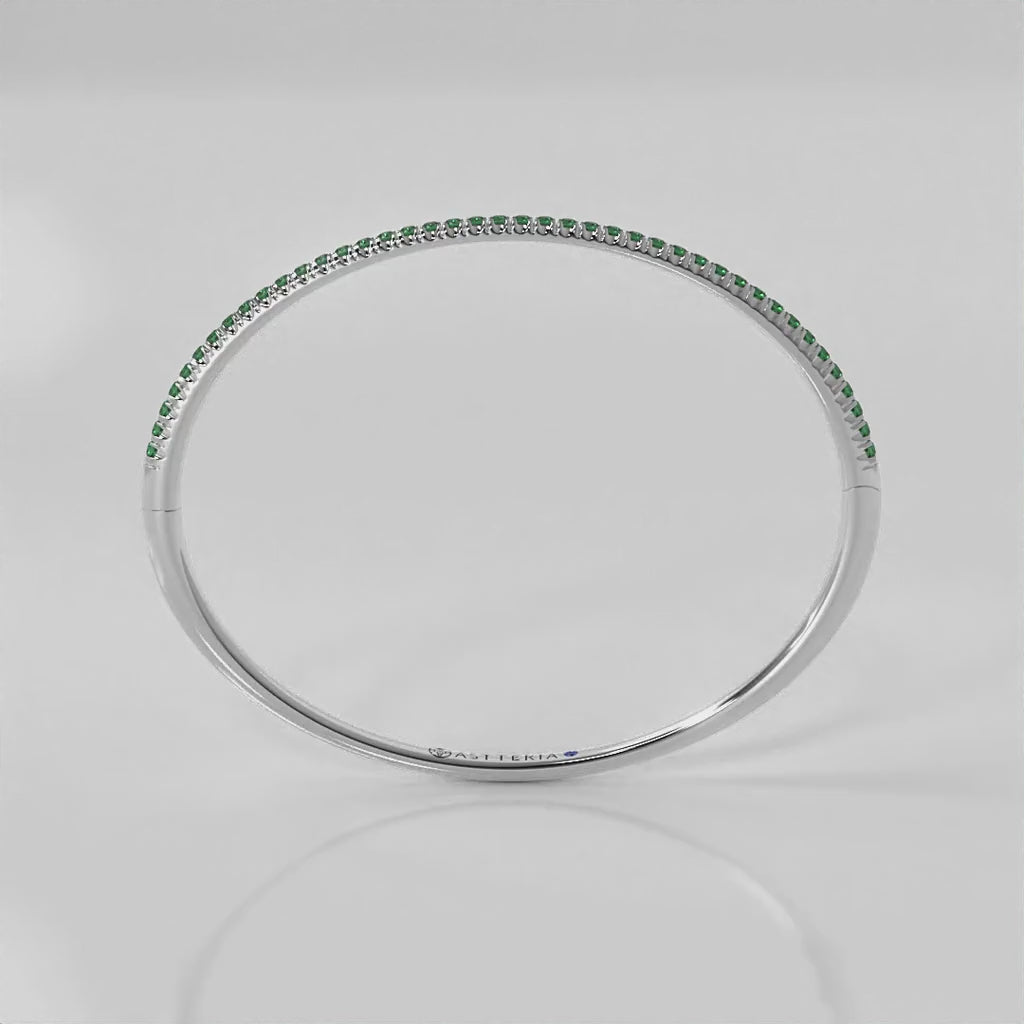 Centuria™ Bangle with Half Pavé emerald, 14K white gold, 18K white gold