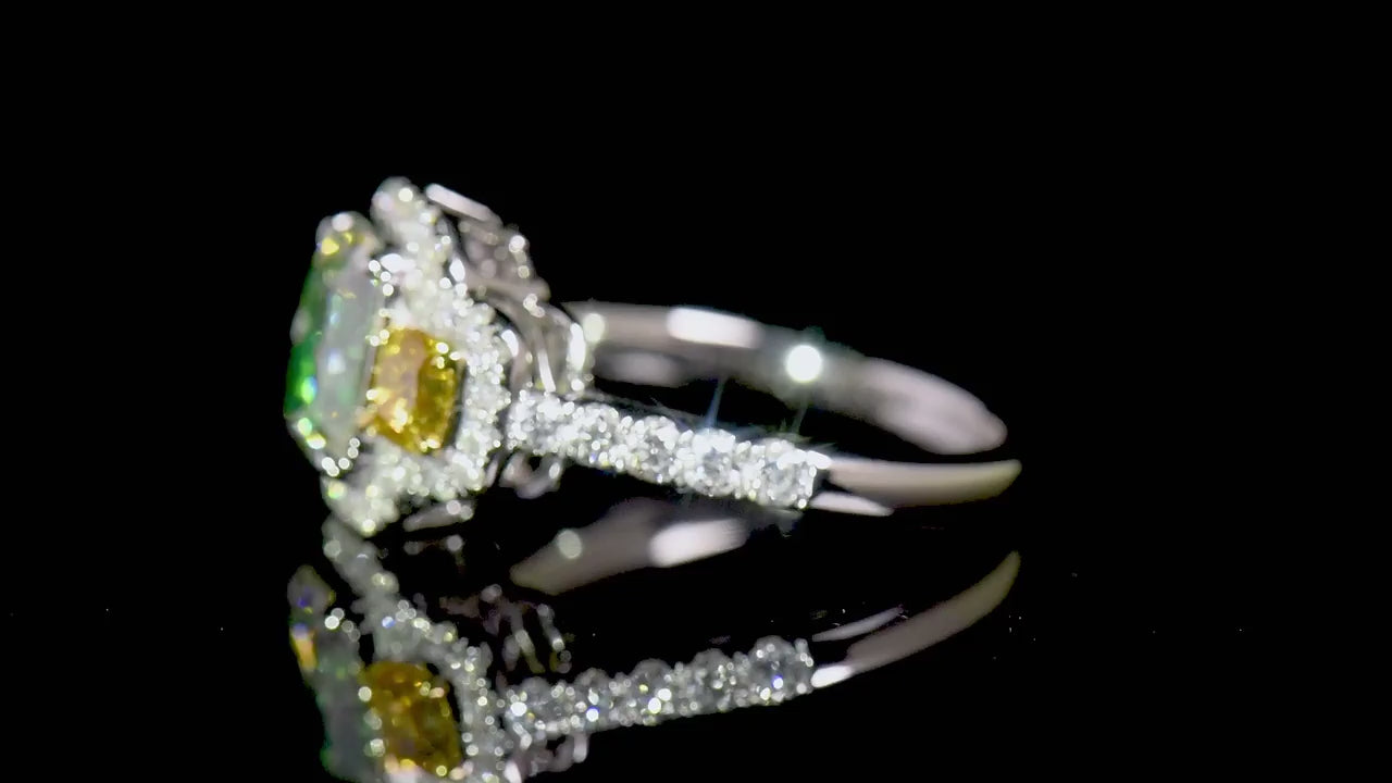 Fancy Grayish Yellowish Green Diamond Ring, 2.98 Ct. TW, Radiant shape, GIA Certified