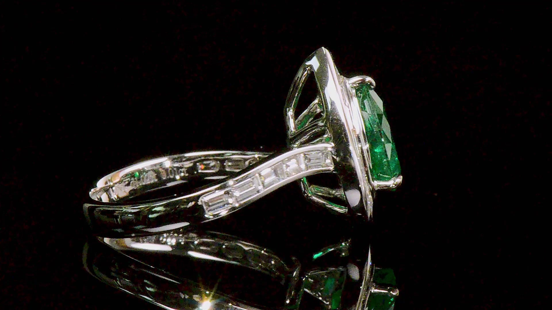 Natural Vivid Green Colombian Emerald Halo Ring, 18K White Gold, Pear Shape, 2.48 Ct. TW