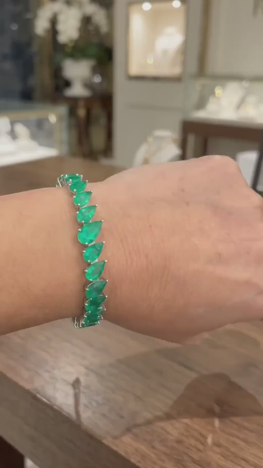 Natural 21.23 Ct. TW Pear-Cut Emerald Tennis Bracelet, 18K White Gold