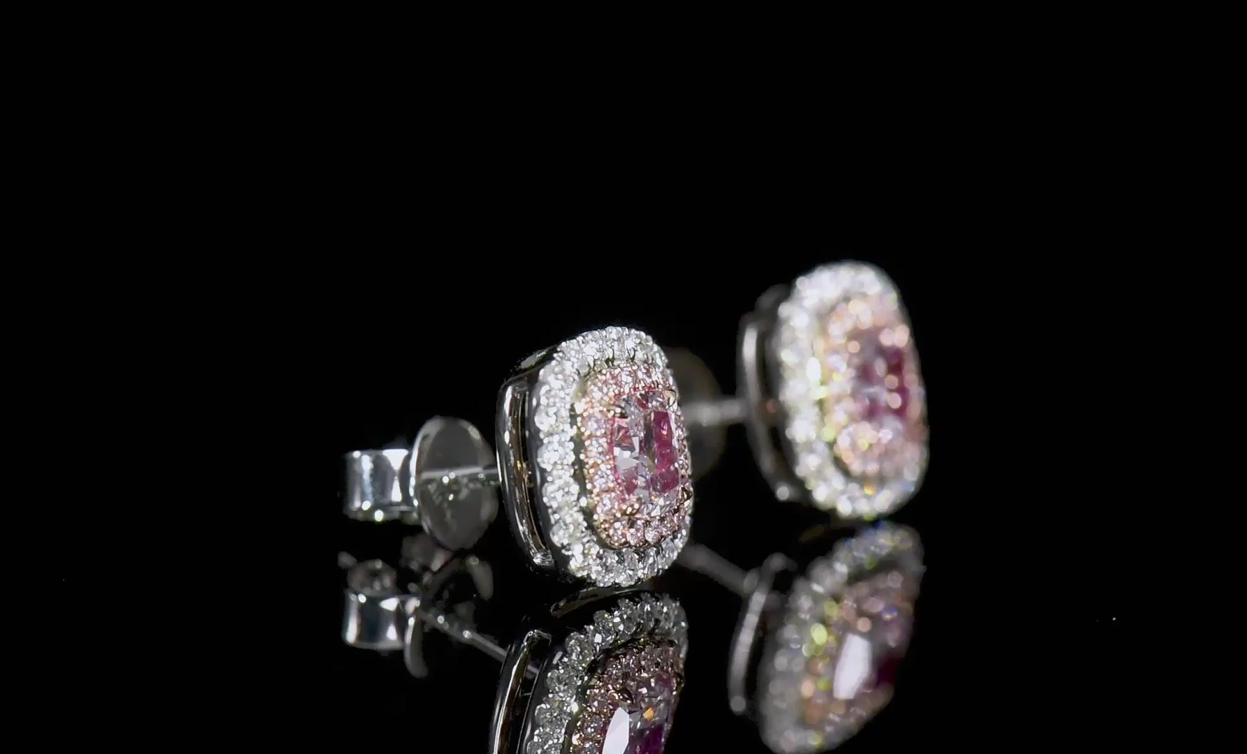 Very Light Pink Diamond Earrings, 0.99 Ct. TW, Cushion shape, GIA Certified
