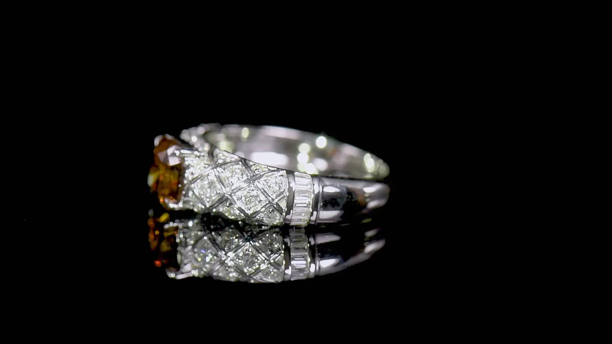 Natural Fancy Deep Yellowish Orange Diamond Ring, 18K White Gold, Radiant Shape, 1.75 Ct. TW