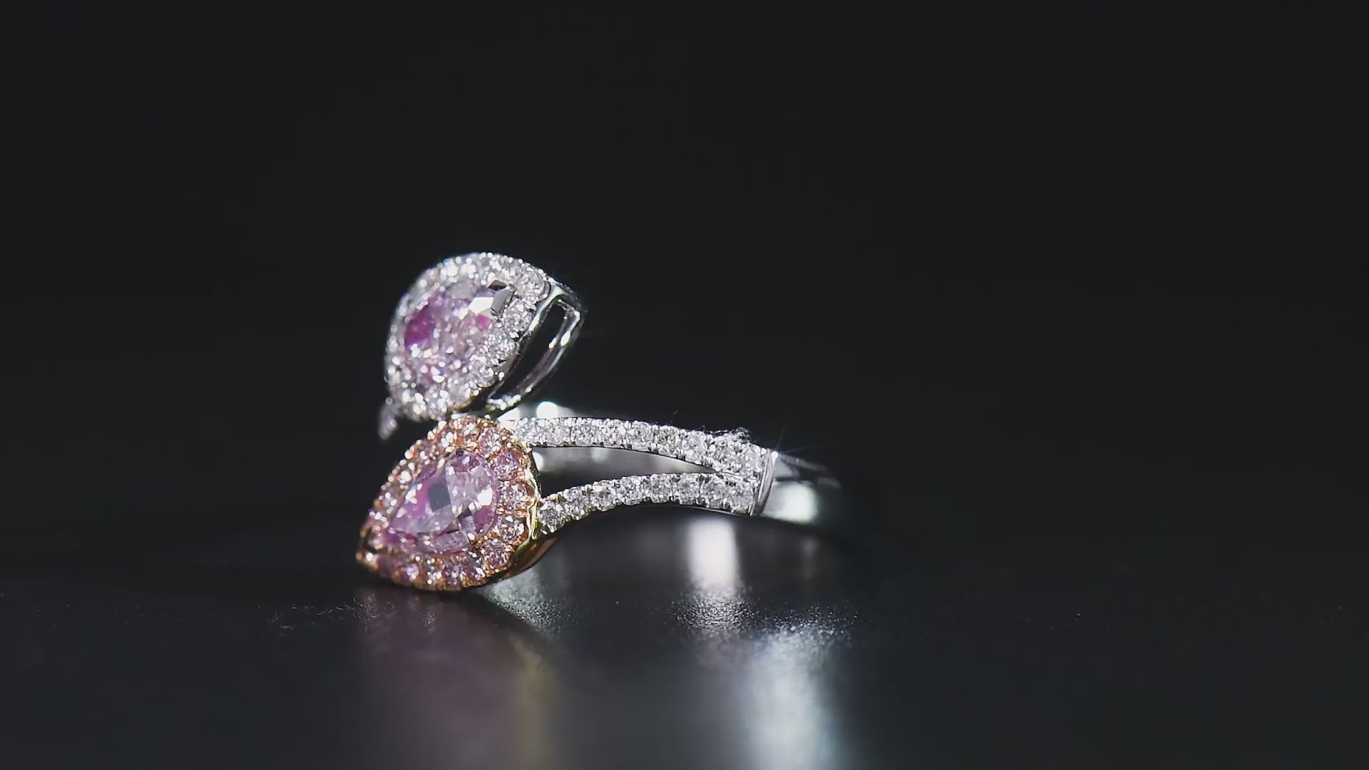 Natural Very Light Pink Diamond Halo Ring, 18K White Gold, Pear Shape, 1.43 Ct. TW