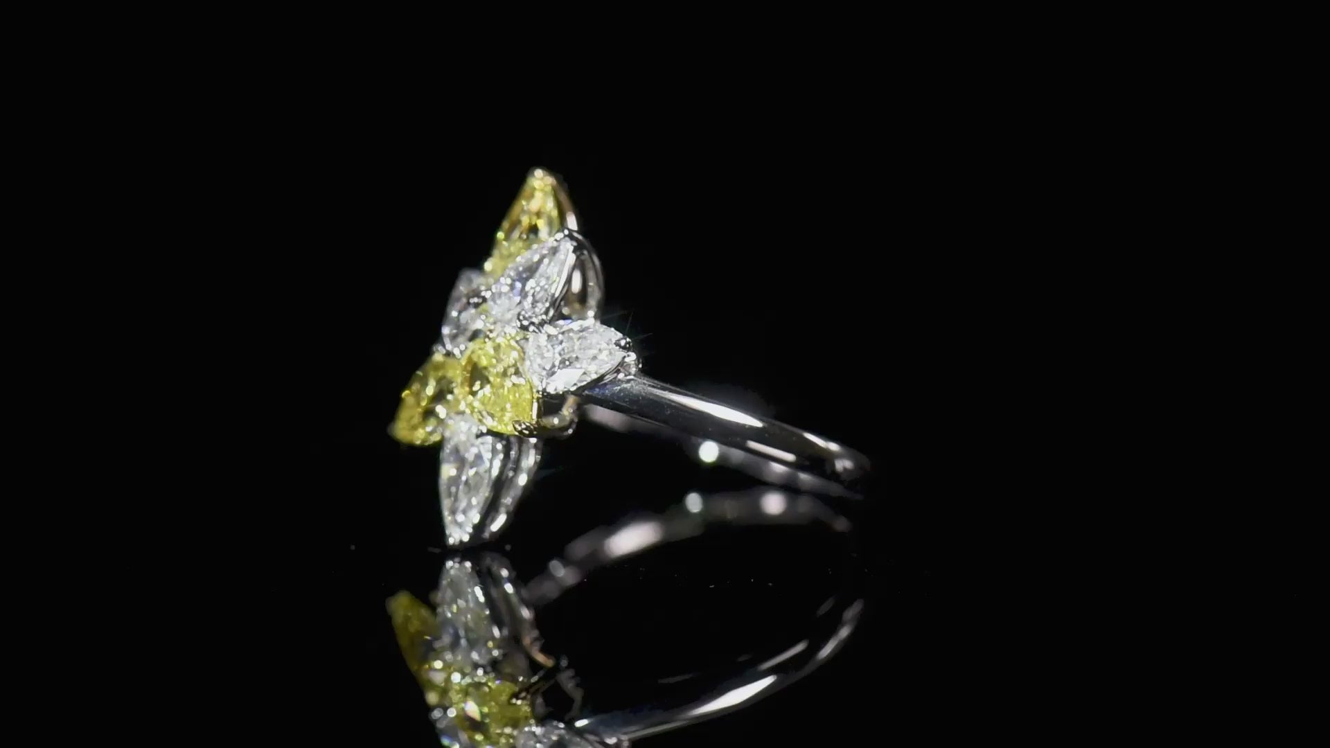Natural Fancy Yellow and White Diamond Ring, 18K White Gold, Pear Shape, 2.06 Ct. TW