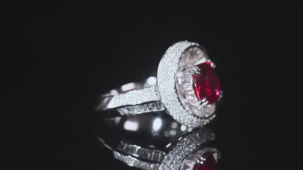 Natural 4.88 Ct. TW Cushion-Cut Vivid Red Ruby & Diamond Ring, 18K White Gold