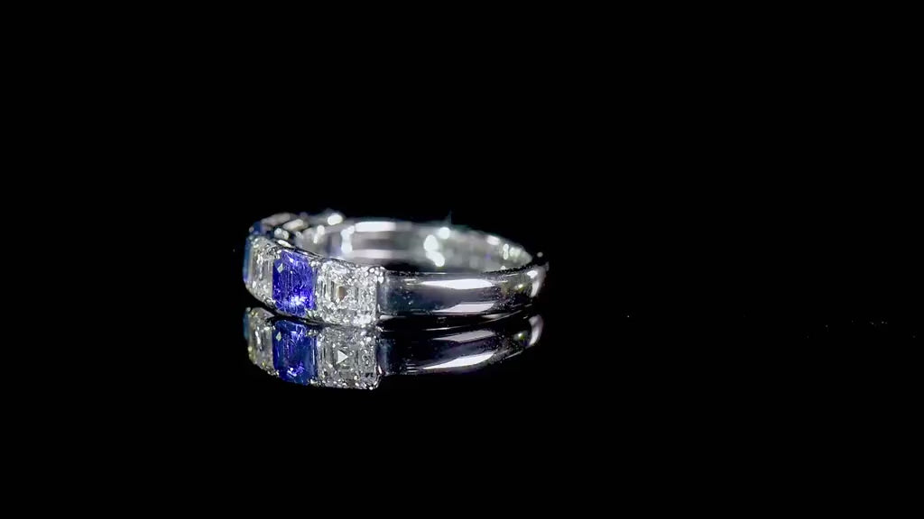 Natural 2.82 Ct. TW Asscher-Cut Sapphire & Diamond Ring, 18K White Gold