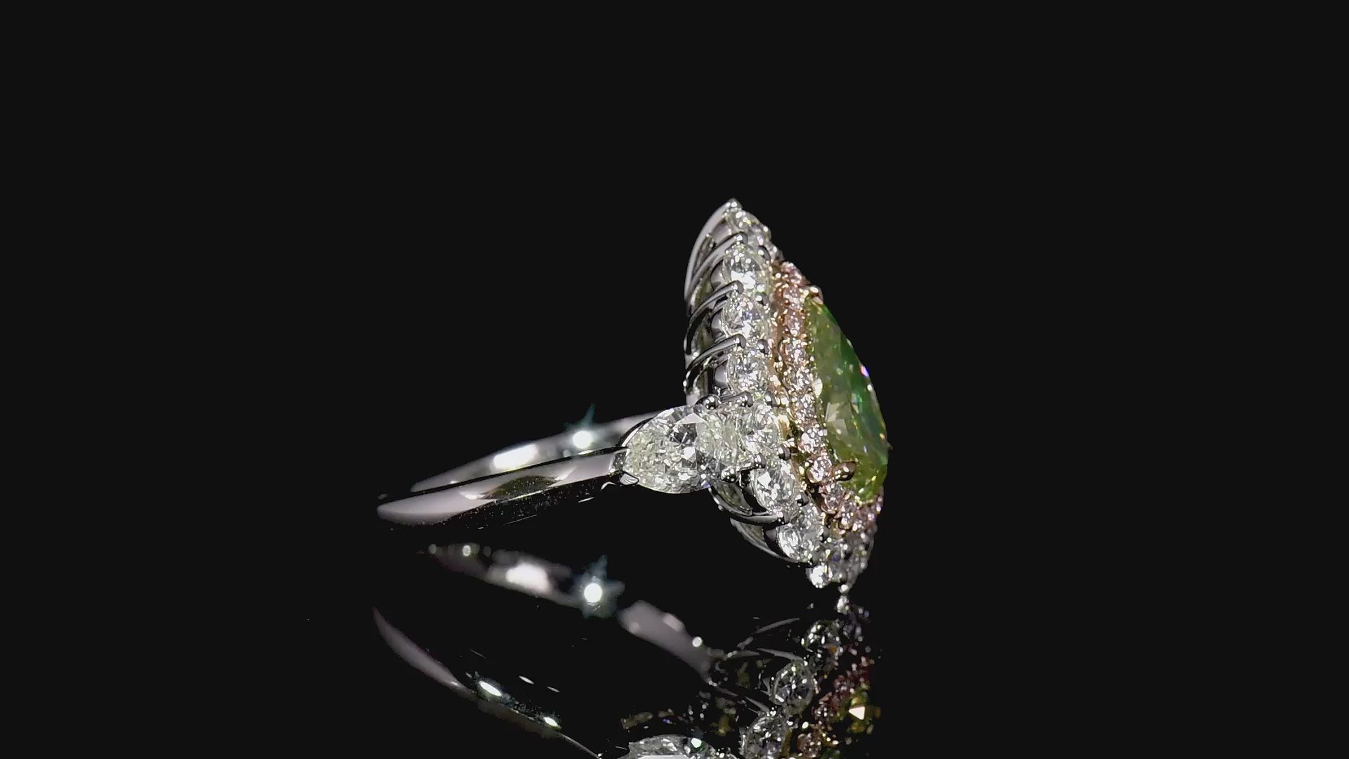 Natural Fancy Grayish Greenish Yellow Diamond Halo Ring, 18K White Gold, Pear Shape, 3.84 Ct. TW