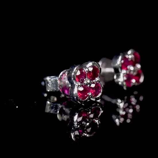 Natural 0.83 Ct. TW Ruby Clover Stud Earrings in White Gold, 14K White Gold, 18K White Gold