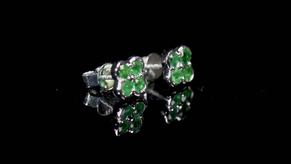 Natural 0.67 Ct. TW Emerald Clover Stud Earrings in White Gold, 14K White Gold, 18K White Gold