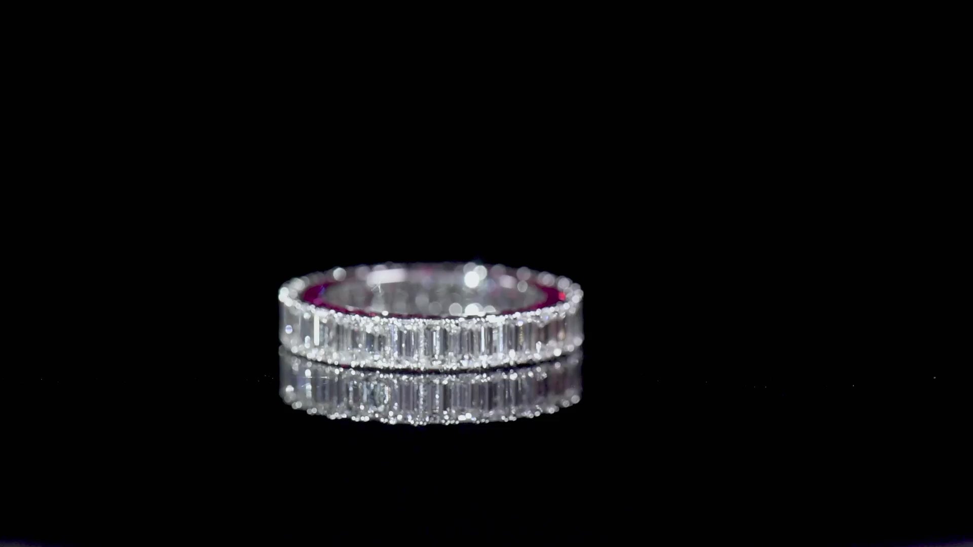 Natural Diamond Full Eternity Ring, 18K White Gold, Emerald Shape, 6.24 Ct. TW