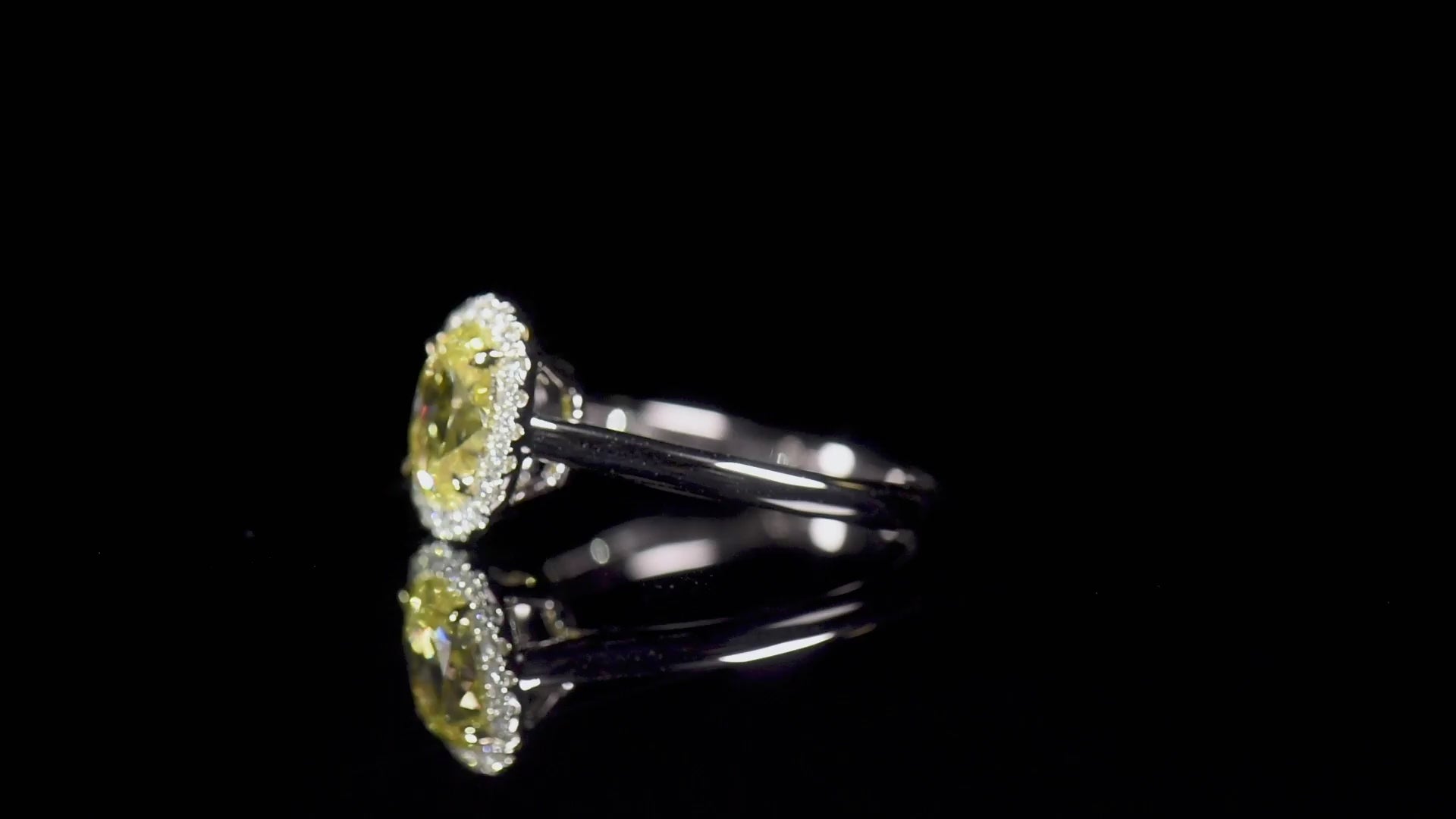 Natural Display Color Diamond Halo Ring, 18K White Gold, Oval Shape, 1.70 Ct. TW