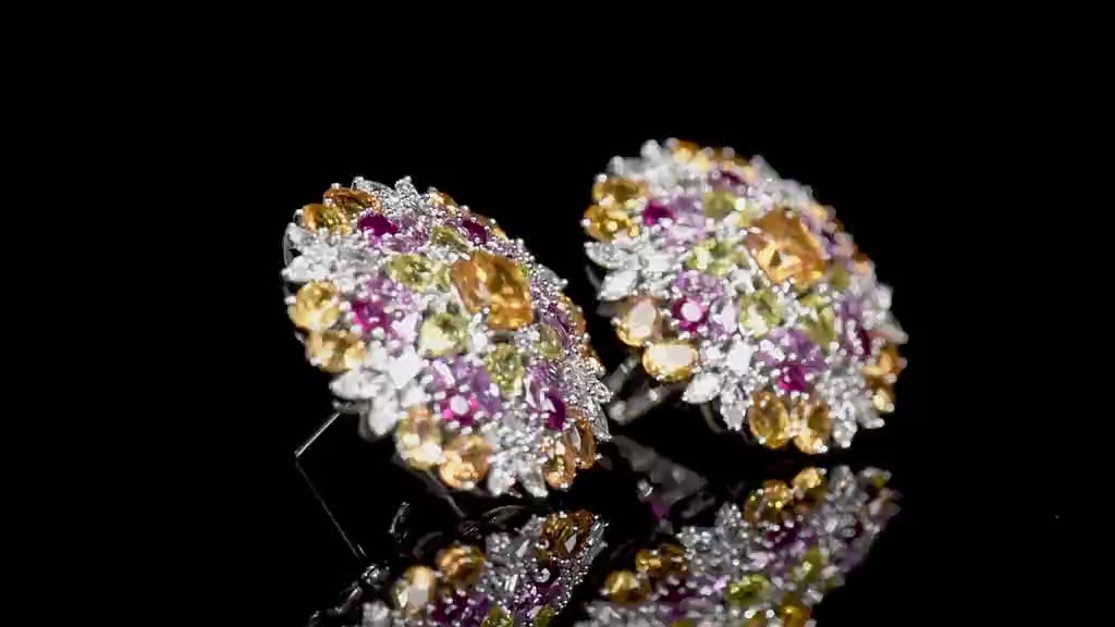 天然混色蓝宝石耳环，总重15.67克拉