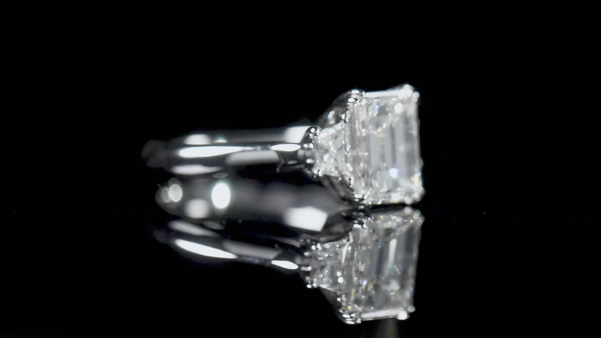 Natural Diamond Three Stone Ring, 18K White Gold, Emerald Shape, 2.32 Ct. TW